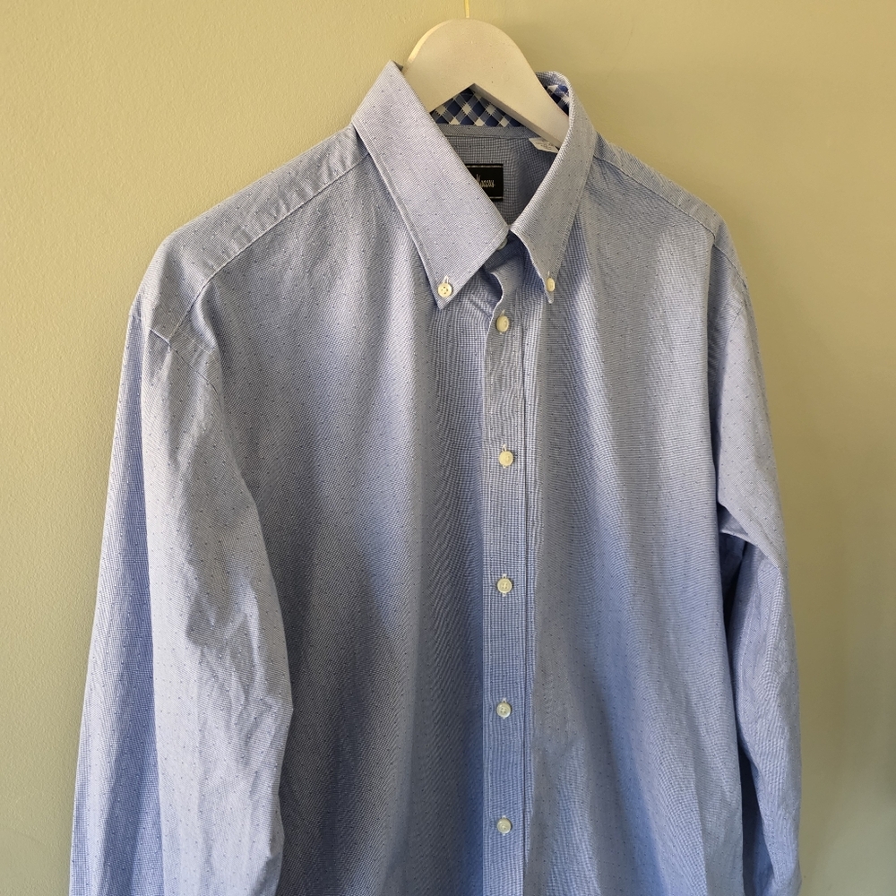 NWOT Neiman Marcus L Quiet Luxury Modern Academia Formal Blue Dress Shirt